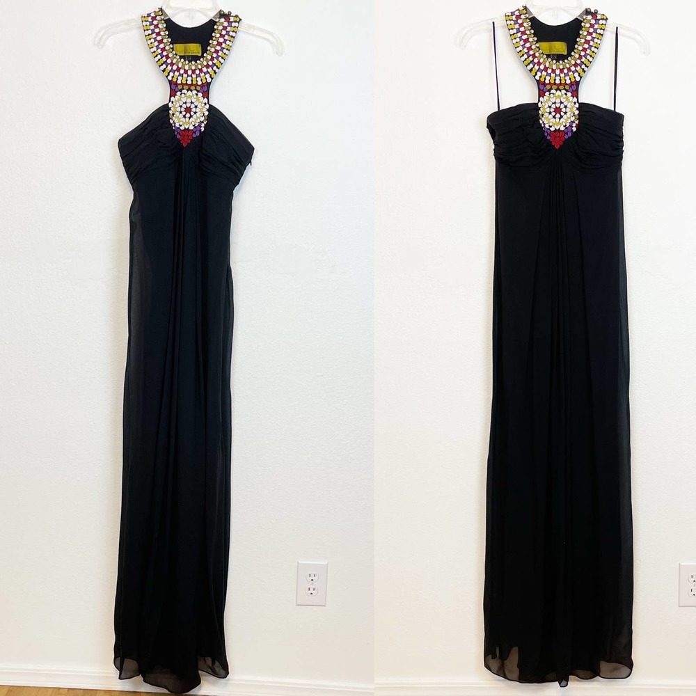 Nicole Miller Embellished Collar Silk Gown Black Size 4 - Picture 2 of 11